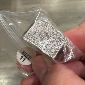Clean Silver Plated Band Bling Bling Ring Cubic Zirconium CZ Size 11